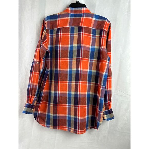 Lauren Ralph Lauren Women's Wide Cropped Gingham Linen Shirt LG - Picture 3 of 6